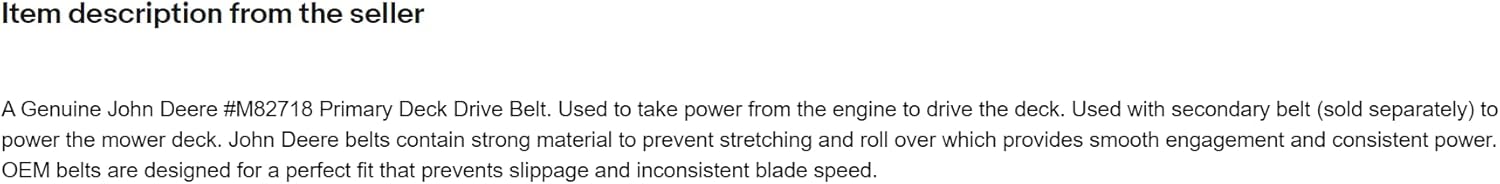 Original Equipment Secondary Deck Drive V-Belt #M41668，Replacement for John Deere OEM