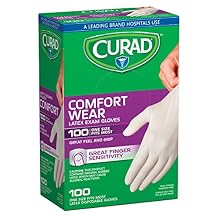 Curad Comfort Wear Latex Exam Gloves, Powder-Free, One Size Fits Most, 100 count