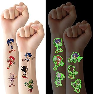 ACWOO Temporary Tattoo for Kids, 6 Sheets Glow In The Dark Hedgehog Temporary Tattoo Stickers, Waterproof Luminous Fake Tattoo Stickers Set for Boys Girls Birthday Gift Party Bag Filler