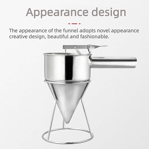 Miniatura 7 de Dispensador de masa para panqueques, dispensador de pasteles de embudo de acero inoxidable de varios calibres con soporte, dispensador de masa de