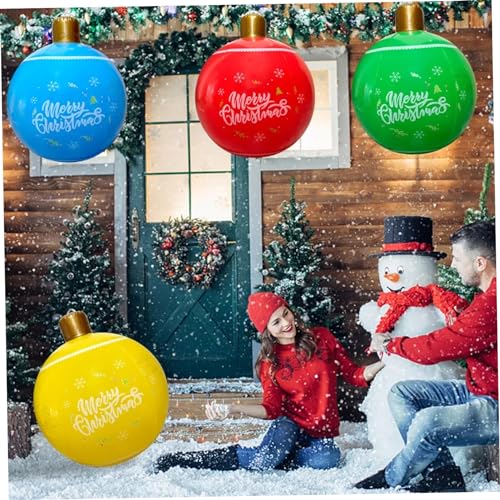 SMELEYOU Inflatable Christmas Baubles 2PCS Giant Christmas Inflatable Ball PVC Christmas Inflatable Balloons for Yard Garden Patio Outdoor Christmas Novelty Decorations,Red and Green - Image 3