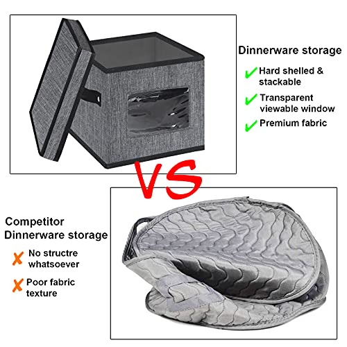 Homyfort China Storage Containers With Lid And Handles, Dinnerware Storage Box For Dishes With 12 Felt Dividers, Hold 24 Plates,10 X 10, Set Of 2, Grey #TOP3