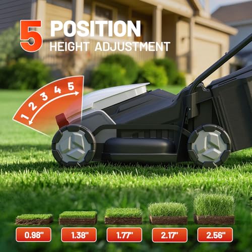 Image of Litheli 14 Inch Cordless Lawn Mower, Lightweight Foldable Push Mower with 5.0Ah Battery, Brushless Motor Lawnmower for up to 1600 Sq. Ft, 5-Position Height Adjustment (1-2.5 in), Includes Charger