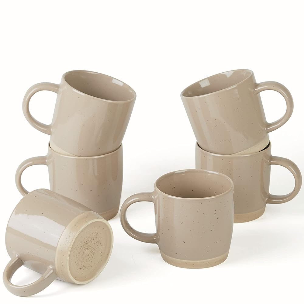 Richmount Milkyway Coffee Mugs Set of 6, 12oz/340ml Stoneware Tea Cups with Large Handle for Latte/Cappuccino/Milk/Cocoa/Tea, Microwave & Dishwasher Safe, Brown — image 1