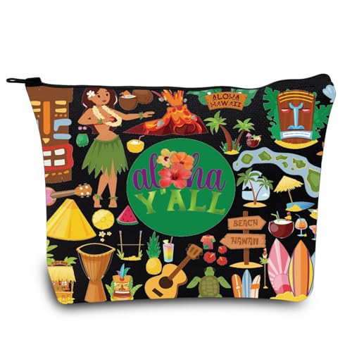 LEVLO Aloha Hawaii Holiday Cosmetic Make Up Bag Hawaii Travel Gift Hawaii Beach Guitar Zipper Pouch Bag Aloha Hawaiian Party Gift