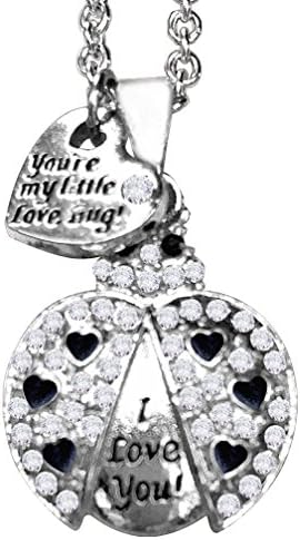 Cute Created Crystal with Silver Alloy Bug Design Girls Pendant Necklace 'I Love You' - Stunning 18-inch Lead & Nickel-Free Silver Chain Necklace – Unique Jewelry for Women with Gift Box