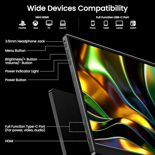 Image of VILVA Portable-Monitor-for-Laptop 17.3'' 2.5K QHD 165Hz Gaming Display, Ultra-Slim Metal Body, Built-in Stand, USB-C HDMI External Monitor for Laptop, PC, PS5, Xbox, Switch
