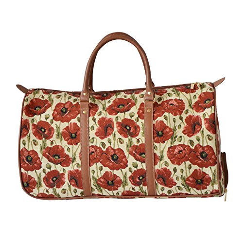 Signare Signare Tapisserie Reisetasche mit Rollen, Trolley-Reisetasche, Sporttasche mit Rollen, Rollenreisetasche mit Blumenmustern (Mohn)