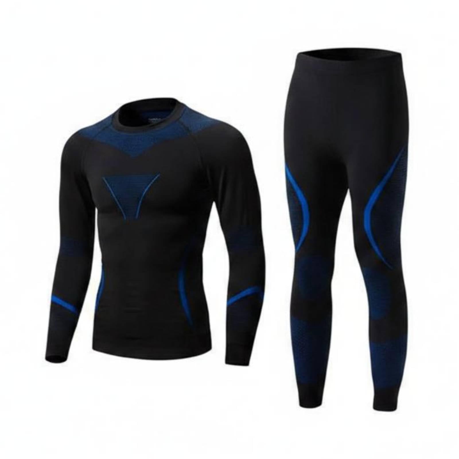 Moisture Wicking Ski Base Layer Set Breathable Thermal Stretchable Compression Underwear Lightweight for Skiing, Mountaineering, Long-Distance Running, Outdoor Sports, Black Blue-image-19