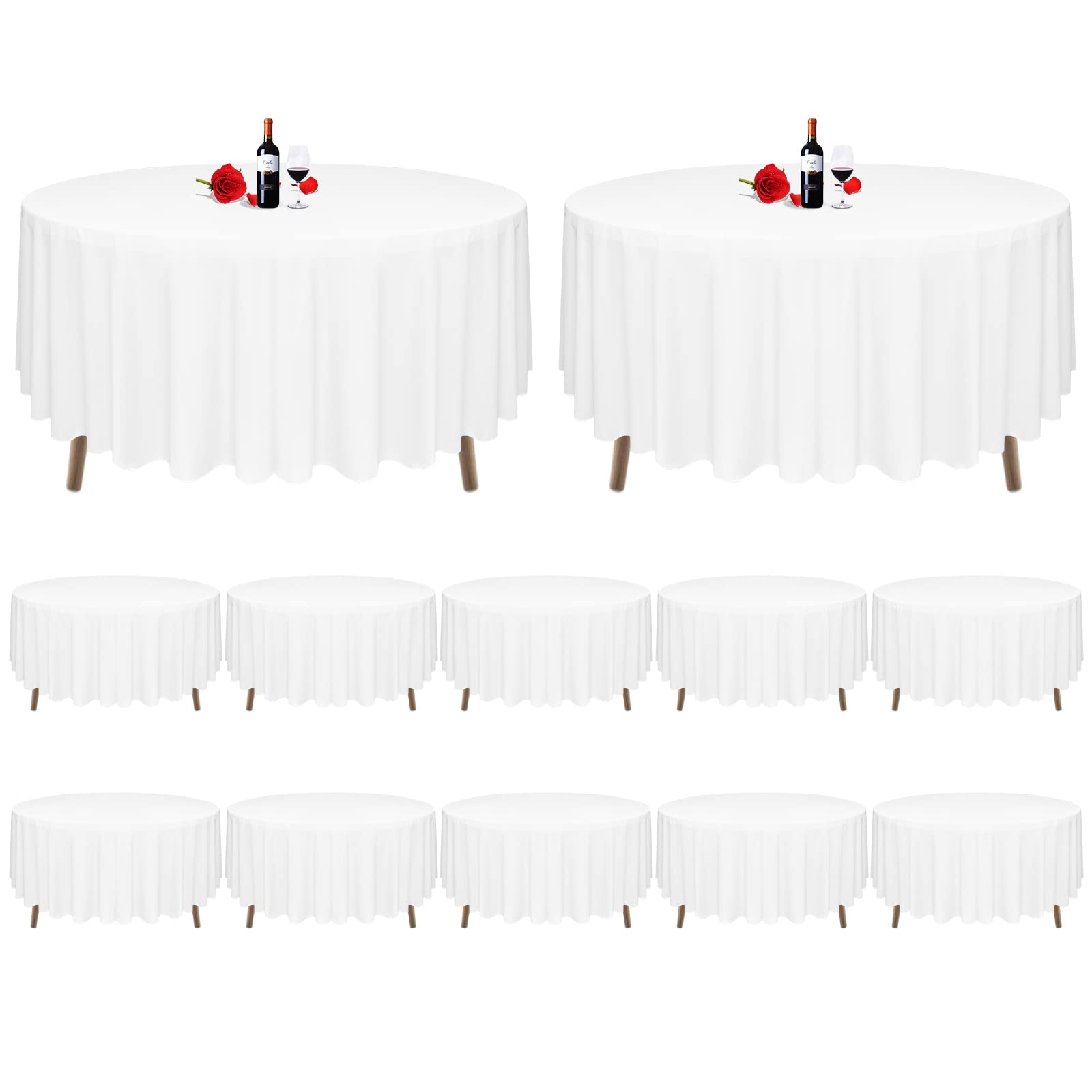 MTREO 12 Pack Round Tablecloth 90 Inch Polyester Round Table Cloths White Wrinkle Resistant Washable Polyester Table Cloth Decorative Fabric Table Cover for Wedding Party Restaurant Buffet Table