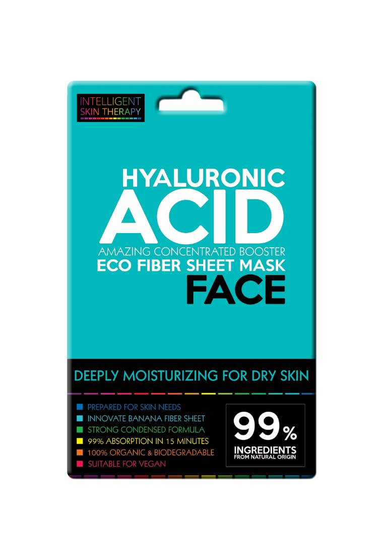 Face Mask Sheet Intelligent Skin Therapy - Made in EU - 100% Biodegradable Banana Fiber - Cruelty Free - 100% Vegan Natural Formula - Face Mask Skincare for All Skin Needs - Hyaluronic Acid