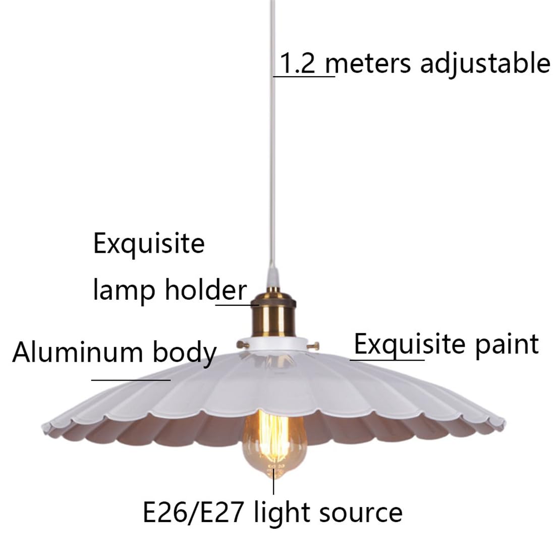 Czarna przemysłowa lampa wisząca z plisowanym wzorem - Vintage Lampa wisząca w stylu stodoły, złota mosiężna głowica lampy z białego wykończenia