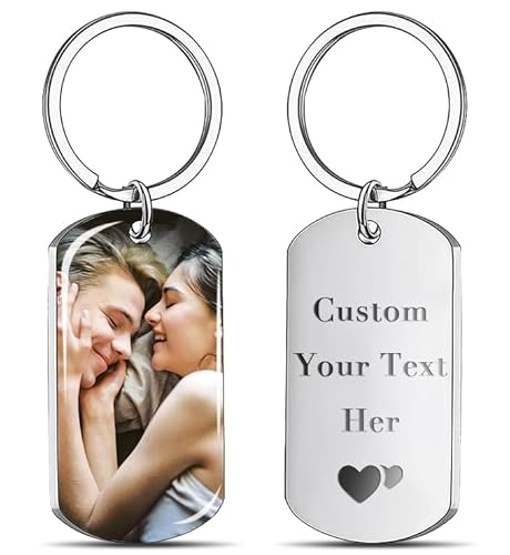 Personalised Keyrings Custom Keychain-with Photo Printed Text Artwork Engraved Keepsakes Keyring Customised Gift for Dad Mum Mothers Fathers Day Gift Valentines Day Gifts