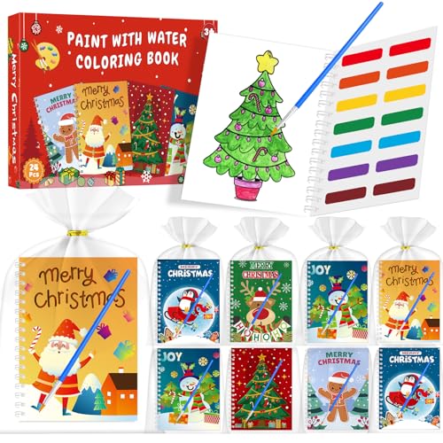 iRugosa hapfyer 24 Pack Water Coloring Book Christmas Party Favors for Kids, Mini Coloring Books Bulk for Kids Christmas Goodie Bag Stuffers Classroom Gifts Prizes