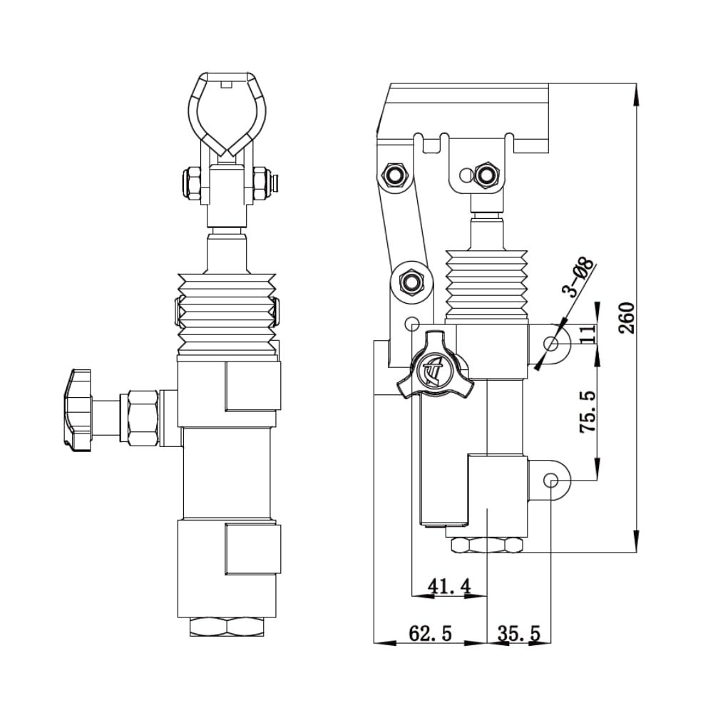 Inline 20cc Einfachwirkende Hydraulik-Handpumpe, für einfachwirkenden Zylinder, Wandbefestigung, Pumpe inklusive Entriegelungshandknopf, ohne Überdruckventil.