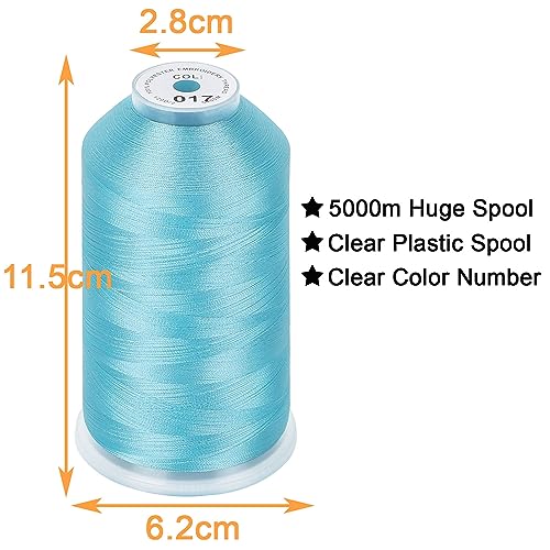 Image of New brothread - Single Huge Spool 5000M Each Polyester Embroidery Machine Thread 40WT for Commercial and Domestic Machines - Light Blue