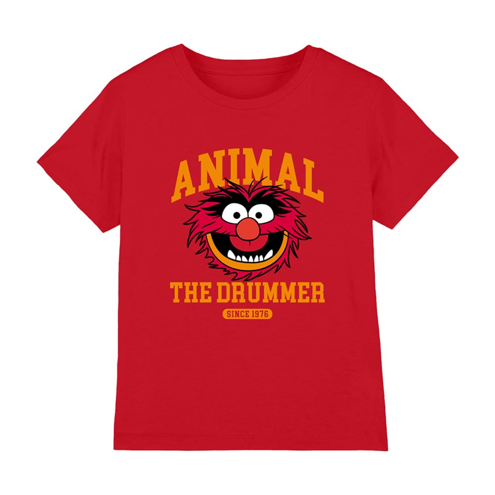 Muppets Disney The Animal The Drummer Collegic Kids T-Shirt, Red, 3-4Y