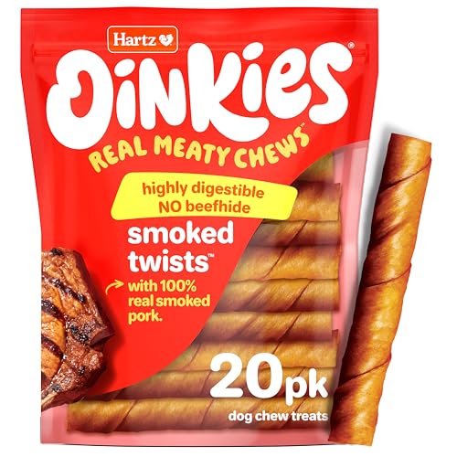 Hartz Oinkies Natural Smoked Pig Skin Twist Dog Treat Chews - 20 Pack