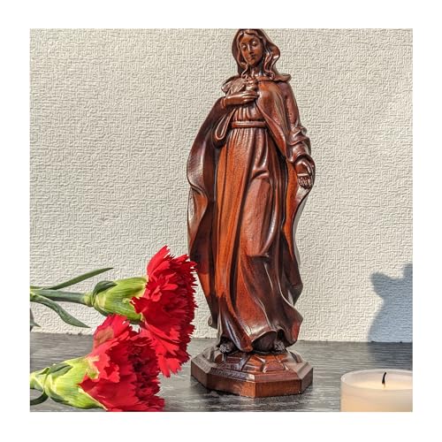 Estatua Virgen María de Madera Oscura 8 Pulgadas