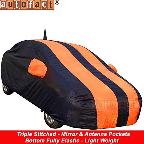 Image of Autofact Car Body Cover for New Hyundai Elite I20 2021 Onwards (Mirror Pocket, Premium Fabric, Triple Stiched, Fully Elastic, Orange /Blue Color)
