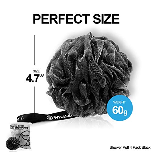 Whalelife B18120002WL Shower Puff 4 Pack Black Bath Sponge Shower Loofahs Pouf Ball Nature Bamboo Charcoal Mesh Bulk Puffs Large thumb #6
