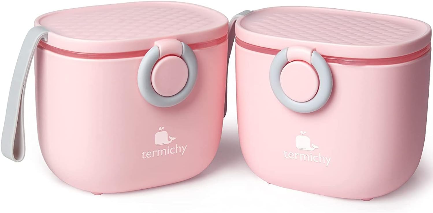 Termichy Milk Powder Dispenser, 250g Formula Dispenser, Airtight Milk Powder Container for Travel Feeding with Leveler and Spoon (Pink,2 Pack)