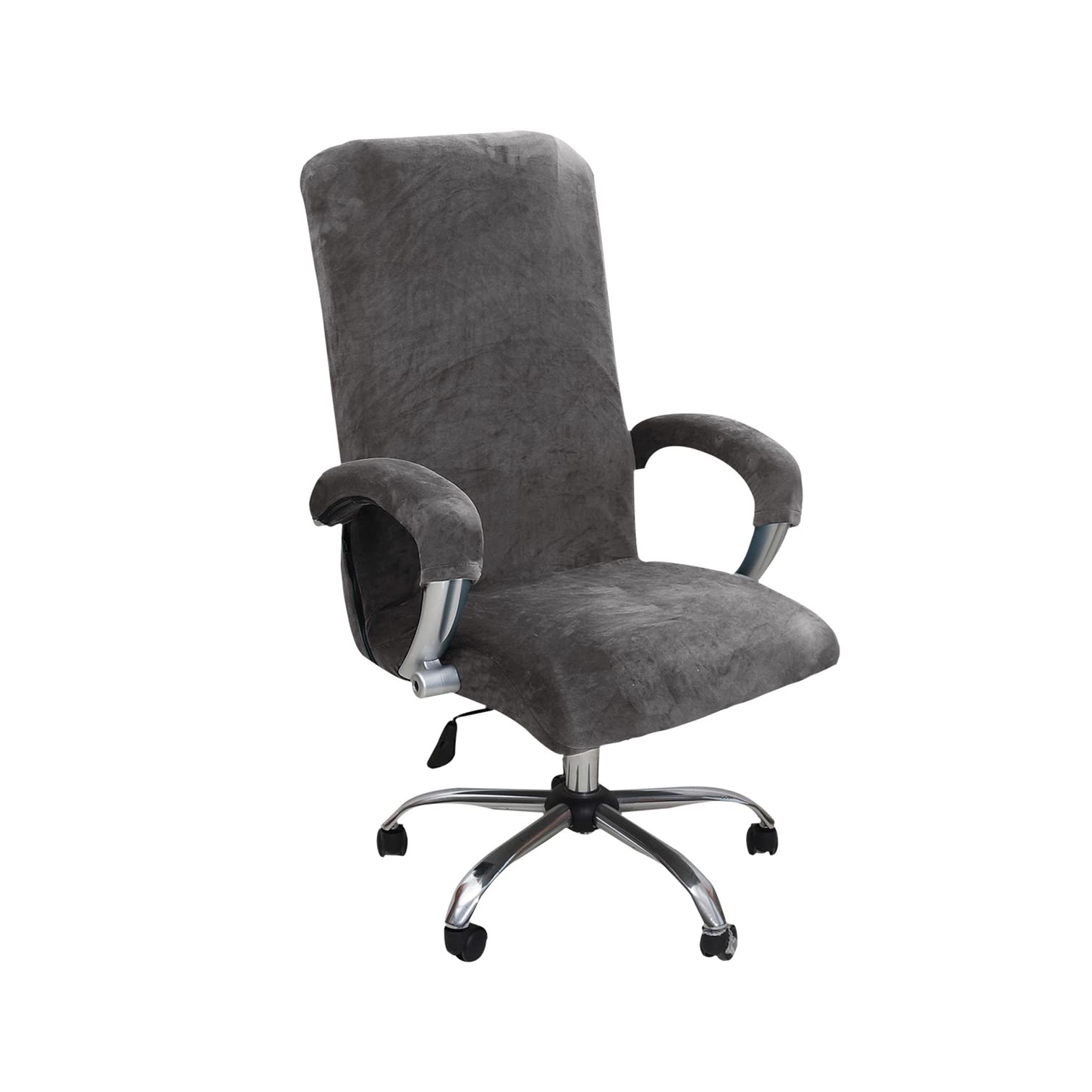 YOPOIY Velvet Office Chair Cover, Stretchable Rotating Chair Slipcovers Universal Computer Chair Slipcover with Zipper Washable Office Chair Cover with Arm Covers -dark grey-Middle