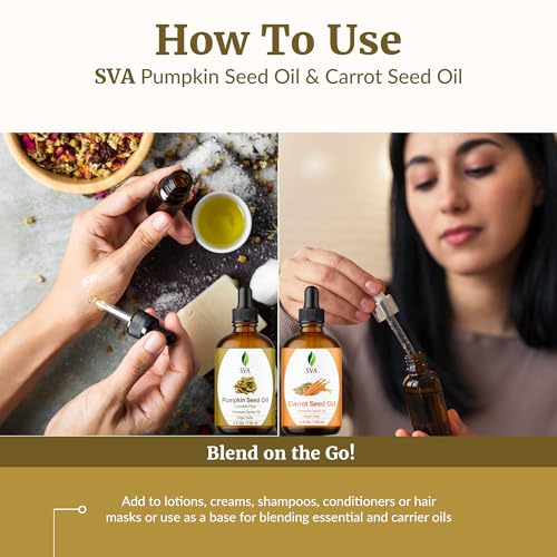 Image of SVA Pumpkin and Carrot Seed Oil 4 oz Bundle Super Saver Combo - Bundle Set for Hair Oiling, Scalp Massage, Hair Care, Face, Skin Care and Body Massage