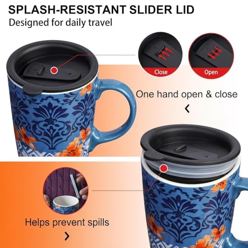 Taza de cerámica para viaje 17oz con tapa diseño floral miniatura 4