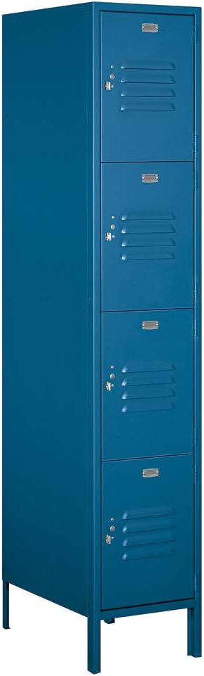 Salsbury Industries 18-54161BL-A 18" Four Tier Standard, 1 Wide x 6 Feet High x 21 Inches Deep, Assembled Metal Locker, Blue