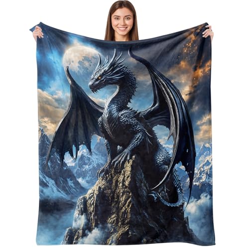 Lifeella Black Dragon Throw Blanket Dark Fantasy Mythical Super Soft Warm Flannel Fleece Nap Blankets for Couch Dorm Chair Sofa Room 5060 inch