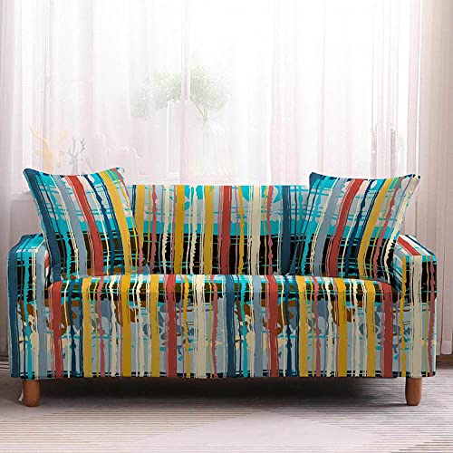 Couch Cover - Multicolor Graffiti Stretch Slipcovers Cover -Abstract Geometric Print Sectional L Shape Elastic Slip Polyester Fabric Sofa Couch Covers For Furniture Protector,3 Seater (190~230C #TOP24