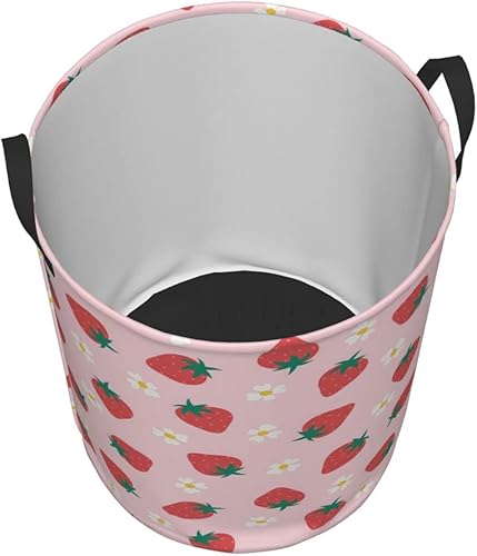 Miniatura 8 de Cesta de lavandería plegable de fresa con asas, cesta de ropa plegable sucia, fácil de transportar, cesta de almacenamiento redonda para dormitorio,