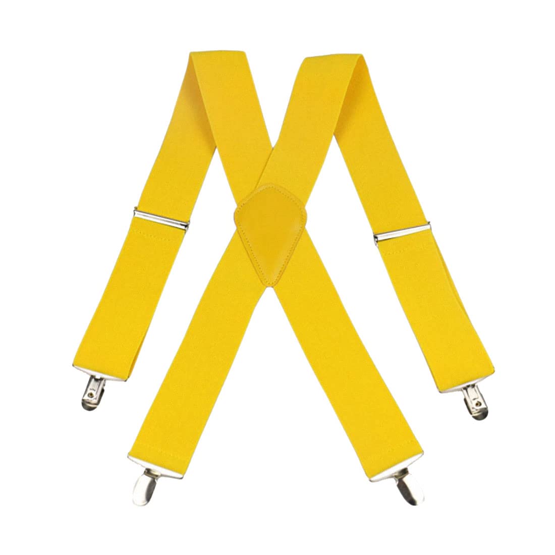 SAKVILSEC Suspenders Men 2 Inch 50mm Wide Adjustable Four Clip-on X- Back Elastic Heavy Duty Braces Suspenders Mens Yellow