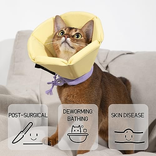 Image of Cat Cones to Stop Licking, Lightweight Adjustable Dog Cone Alternative After Surgery, Soft Cone for Cats Small Medium Dogs Puppy Rabbits Elizabethan Collar, Yellow, M