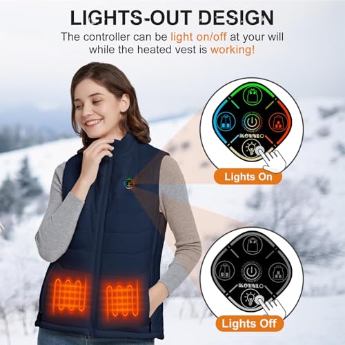 KOVNLO Colete feminino aquecido (pacote com bateria não incluída) Controlador inteligente com luzes
