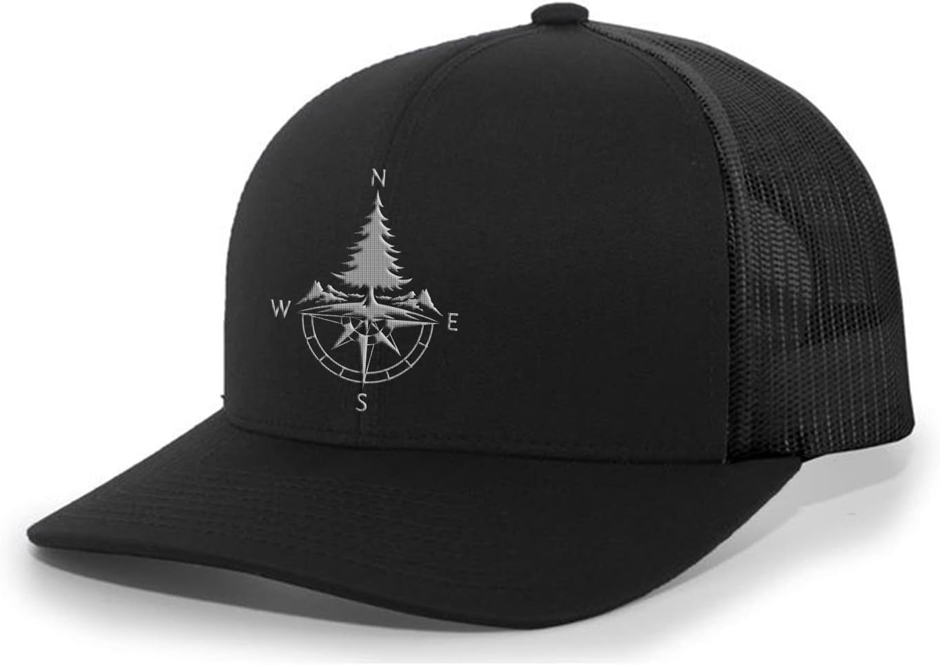 Heritage Pride Compass and Pine Tree Nature Mens Embroidered Mesh Back Trucker Hat Baseball Cap