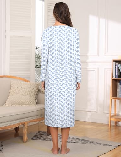 Image of IZZY + TOBY Nightgowns for Women Long Sleeve Soft Cotton Long Warm Nightdress Kintted Night Gown