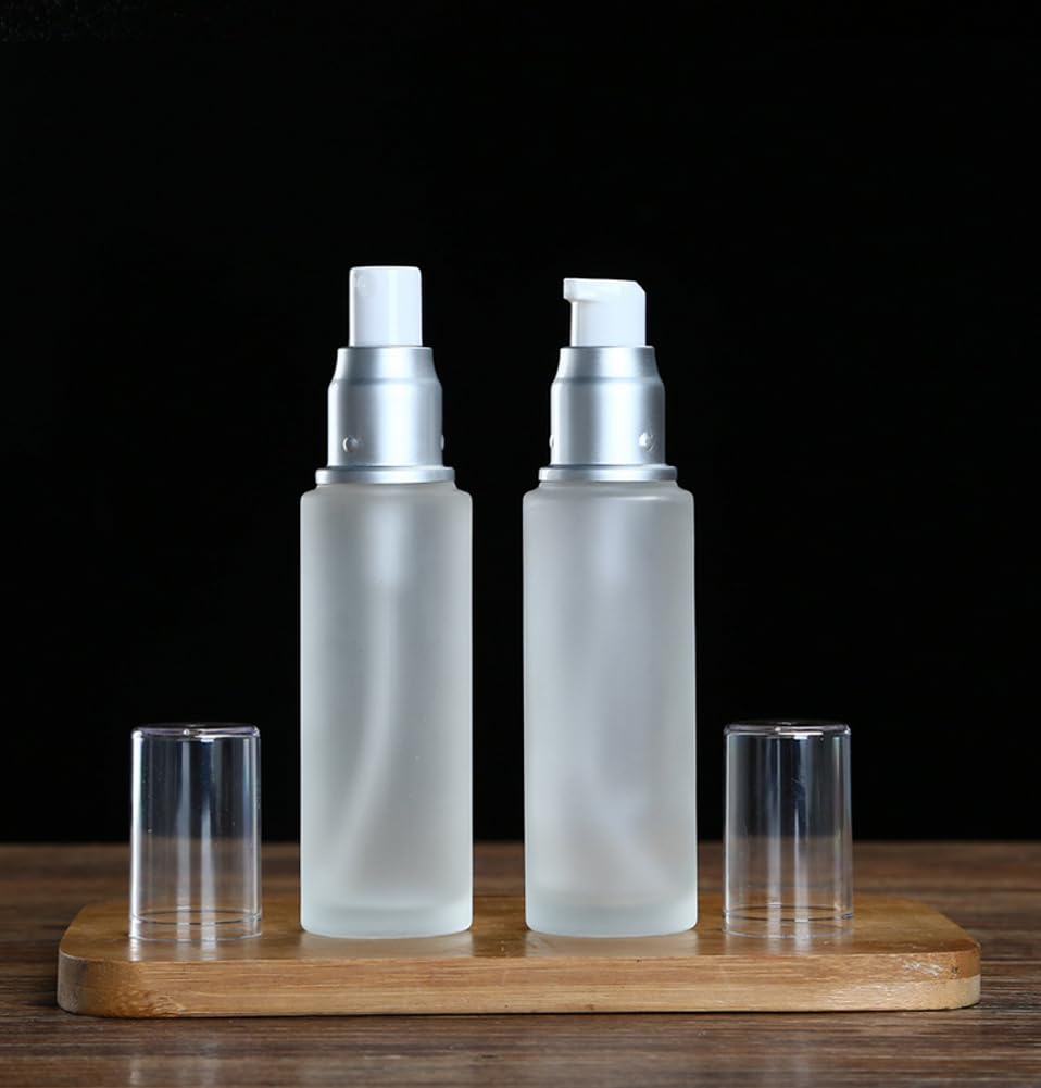 Upstore 2Pcs 100ml/3.4oz Empty Glass Lotion Pump Bottles Travel Frosted Lotion Dispenser Makeup Cosmetic Container Storage Bottles for Essential Oils Lotions Cream Foundation - Image 4