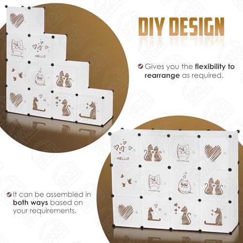 Image of ABOUT SPACE Professional Collapsible Wardrobe - DIY 12 Cube Plastic Almirah for Clothes with Side Hanger, Door Magnet & Hamer- Durable, Foldable Wardrobe for Storage |Non-slip Storage Organizer -White