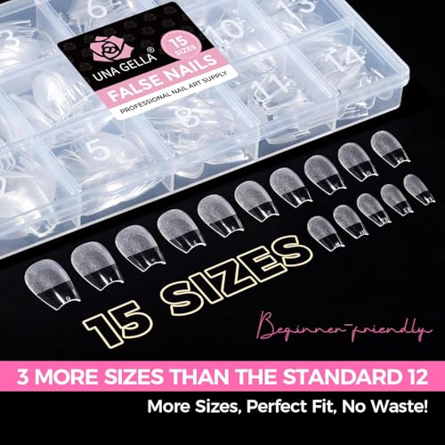 Image of UNA GELLA Short Coffin Gel Nail Tips, 15 Sizes Short Coffin Press On Nails Full Cover Pre-Etched 300pcs Clear Acrylic False Nail Tips For Nails Extension Home DIY Salon