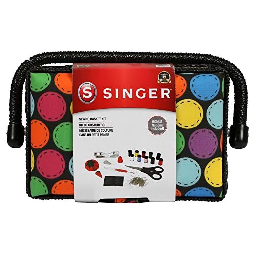 SINGER 07272 Polka Dot Small Sewing Basket with Sewing Kit Accessories