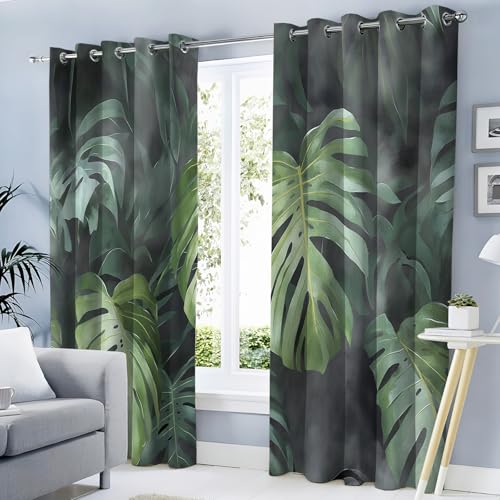Rideaux occultants monstera 140x260 cm vert sauge isolant