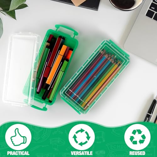 Image of Gueevin 24 Pcs Large Capacity Plastic Pencil Box Clear Plastic Pencil Case Crayon Box with Snap Tight Lid Watercolor Pen Storage Brush Organizer Drawing Tools Container (Green)