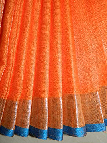 Image of STB-SILK TEXTILES BHAGALPUR Women's Linen Slub Saree With Contrast Blouse Piece