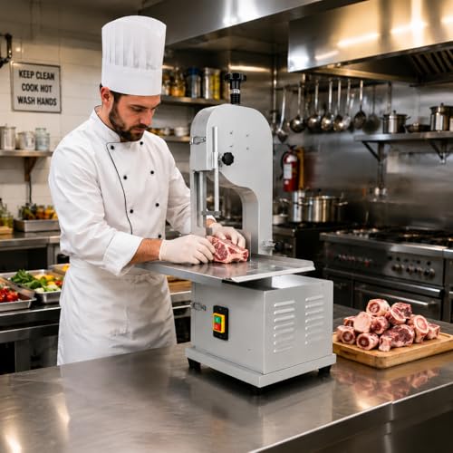 2500W Electric Bone Saw Machine Bone Band Saw w/ 20 x 17 Workbeach 316 Stainless Steel Frozen Meat Cutter 0.04- 7.8 Thickness Range w/ 8 Saw Blades Meat Band Saw for Meat Chicken Fish Beef