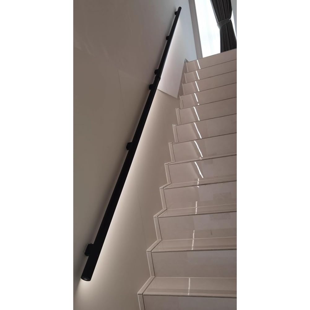 LED Stair Handrail with Sensor, Wall-Mounted Luminous Handrail for Indoor Handrail Stair, Warm White 3000K(Black-Left,100cm)