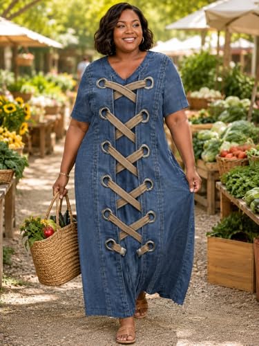 Image of Plus Size Maxi Tshirt Dress for Women Short Sleeve Dresses Loose Fit Summer