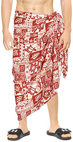 LA LEELA Homme Surf régulier Paréo Long Wrap de Plage Rouge, Collage hawaïen Taille Unique