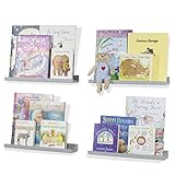 Wallniture Denver Wall Mounted Floating Shelves for Nursery Decor - Kid's Room Bookshelf Display - Picture Ledge 17 Inch Set of 4 (Gray)